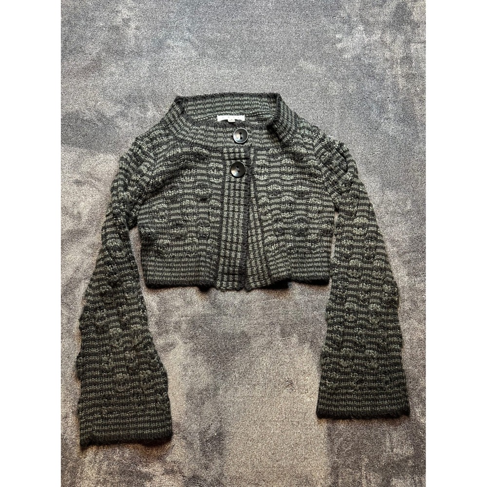 Cabi 614 Cropped Cardigan Sweater Gray Green Bell Sleeve Bobble Knit Small-272